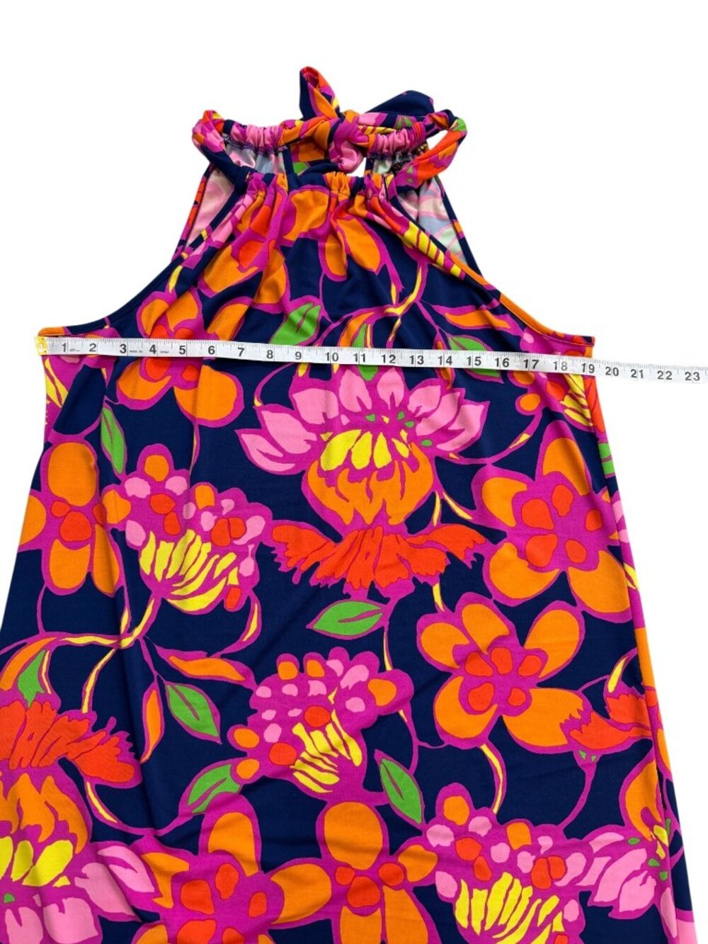 Trina Turk Women Size L Floral Halter Juju Dress Tropical Navy Pink Orange Shift - Picture 6 of 7